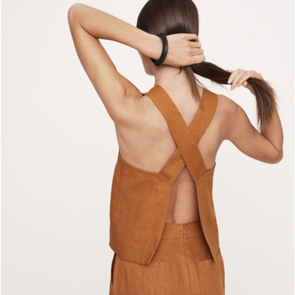 BANANA REPUBLIC LINEN CROSS BACK TANK GOLDENROD L